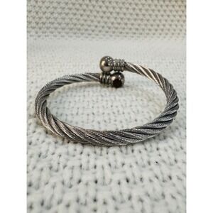 Stainless Steel Twisted Cable Wire Bypass Cuff Bracelet 6"